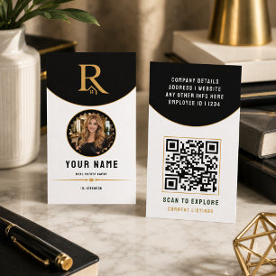 Luxury Black Gold Modern Real Estate QR Code ID Calling Card