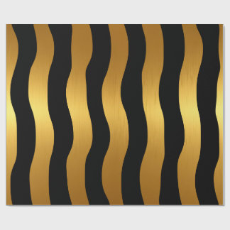 Luxury Black & Gold Modern Wavy Stripes Wrapping Paper