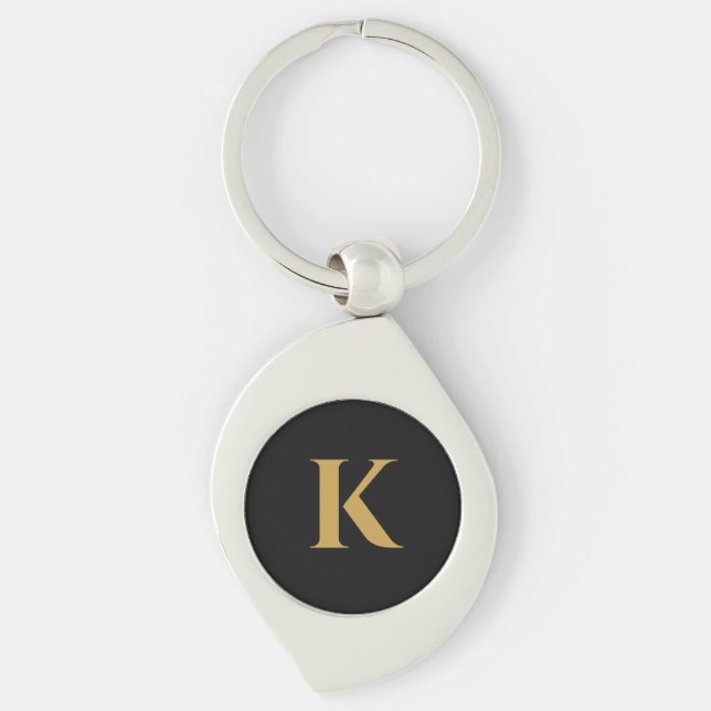 Luxury Black Gold Monogram  A Key Ring (Front)