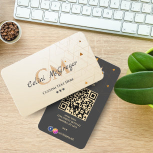 Luxury Black & Gold Monogram Business Card with QR