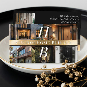 Luxury Black Gold Monogram Home Builder Contractor Business Card