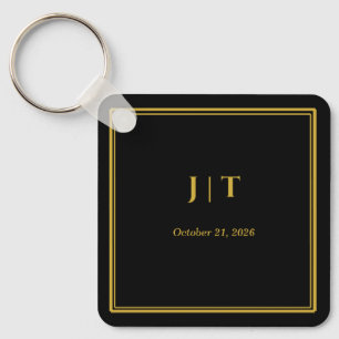 Luxury Black & Gold Monogram Wedding Keychain
