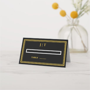 Luxury Black & Gold Monogram Wedding Place Card