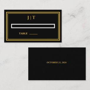 Luxury Black & Gold Monogram Wedding Place Card