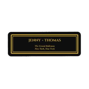 Luxury Black & Gold Monogram Wedding Return Addres