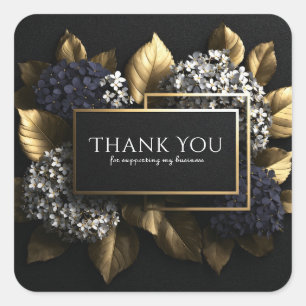 Luxury Black & Gold Navy Floral Thank You Square Sticker