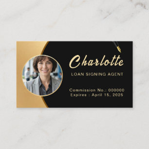 Luxury Black Gold Notary Portrait Professional Business Card