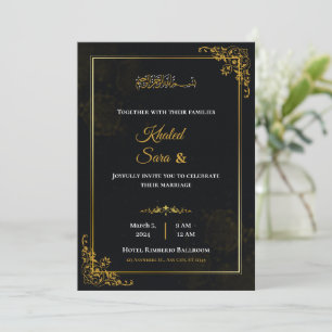 Luxury Black & Gold Ornate Muslim Islamic Wedding Invitation