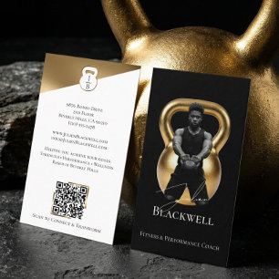 Luxury Black Gold Personal Trainer Fitness Photo Business Card