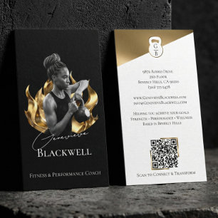 Luxury Black Gold Personal Trainer Fitness Photo Business Card