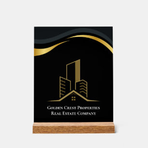 Luxury Black & Gold Personalised Real Estate Acrylic Sign