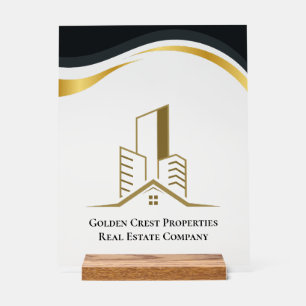 Luxury Black & Gold Personalised Real Estate Acrylic Sign