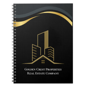 Luxury Black & Gold Personalised Real Estate Notebook