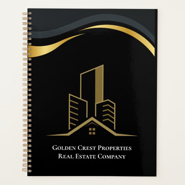 Luxury Black & Gold Personalised Real Estate Planner (Front)