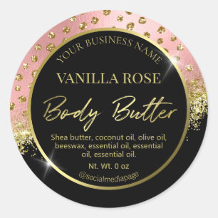 Luxury Black Gold Pink Confetti Body Butter Labels