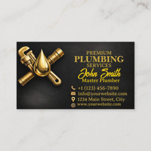 Luxury Black & Gold Plumbing Business Card   Elega