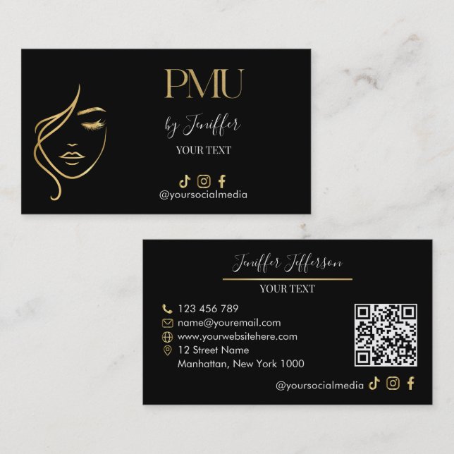 Luxury Black & Gold PMU Bussines card (Front/Back)