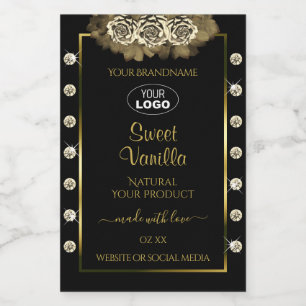 Luxury Black Gold Product Labels Roses Jewels Logo