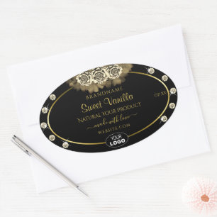 Luxury Black Gold Product Labels Roses Jewels Logo