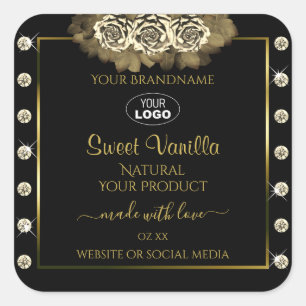 Luxury Black Gold Product Labels Roses Jewels Logo