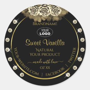 Luxury Black Gold Product Labels Roses Jewels Logo
