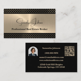 Luxury Black & Gold QR Code/Photo Real Estate  Business Card