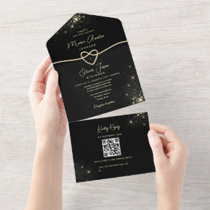 Luxury Black Gold QR Code Wedding All In One Invitation