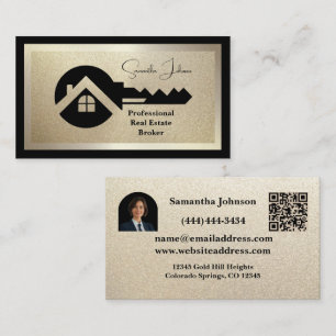 Luxury Black & Gold QR Photo Real Estate Business Card