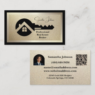 Luxury Black & Gold QR Photo Real Estate  Business Card
