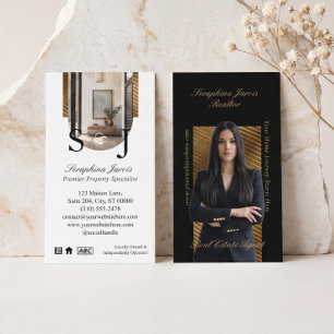 Luxury Black Gold Real Estate Agent Photo  Business Card