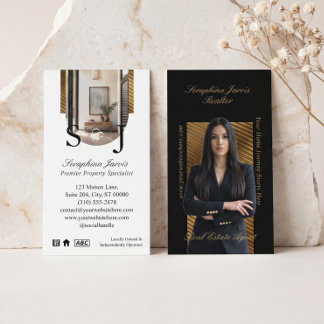 Luxury Black Gold Real Estate Agent Photo  Business Card