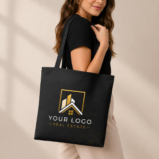 Luxury Black Gold Real Estate Logo Tote Bag