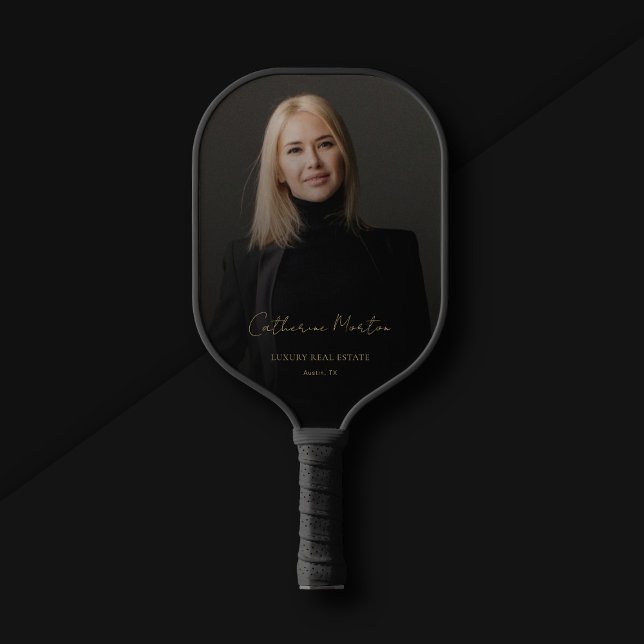 Luxury Black Gold Real Estate Promotional  Pickleball Paddle (Luxury Black Gold Photo Business Pickleball Paddle)