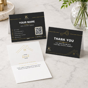 Luxury Black Gold Real Estate Thank You Card