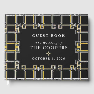 Luxury Black Gold Regal Greek Key Family Name Guest Book