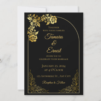 Luxury Black Gold Royal Wedding Invitation Card