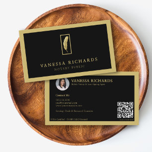 Luxury Black & Gold Scannable QR Mobile Notary Business Card