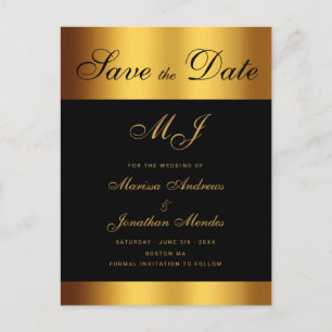 Luxury Black Gold Script Wedding Save the Date Announcement Postcard