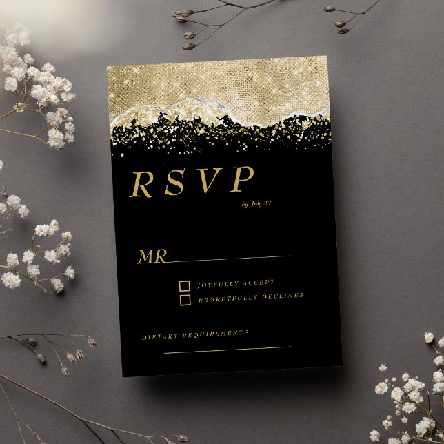Luxury black gold silver glitter confetti RSVP Invitation (Luxury black gold silver glitter confetti RSVP )