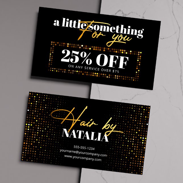 Luxury Black Gold Sparkle Hairdresser Discount Card (Creator Uploaded)