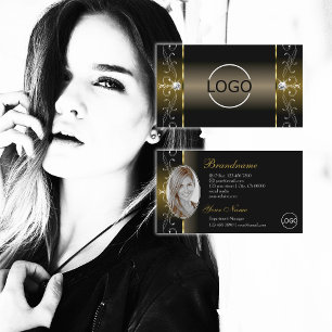 Luxury Black Gold Squiggled Jewels Logo and Photo Business Card