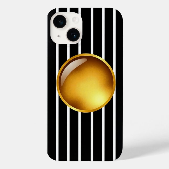 Luxury Black & Gold Striped iPhone 16 Case | Gloss (Back)