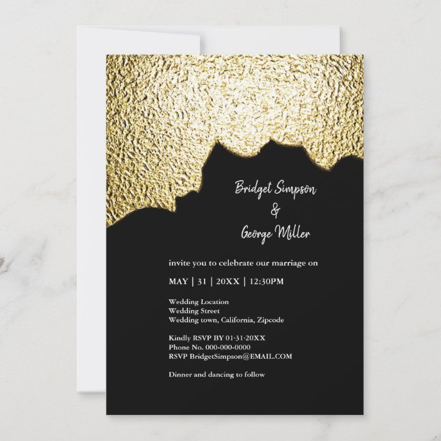 Luxury Black Gold Textured Modern Wedding  Invitation (Front)