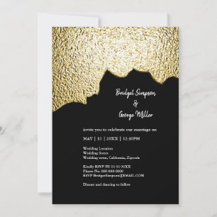 Luxury Black Gold Textured Modern Wedding  Invitation