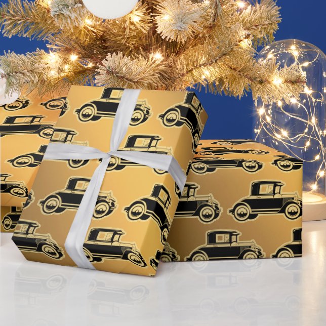 Luxury Black Gold Vintage Car Wrapping Paper (Holidays)