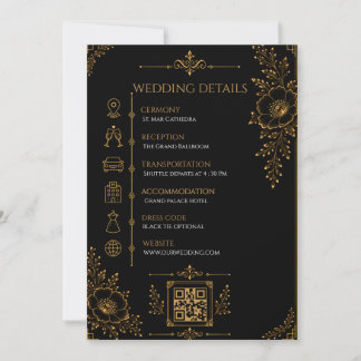 Luxury Black & gold Wedding Details Card