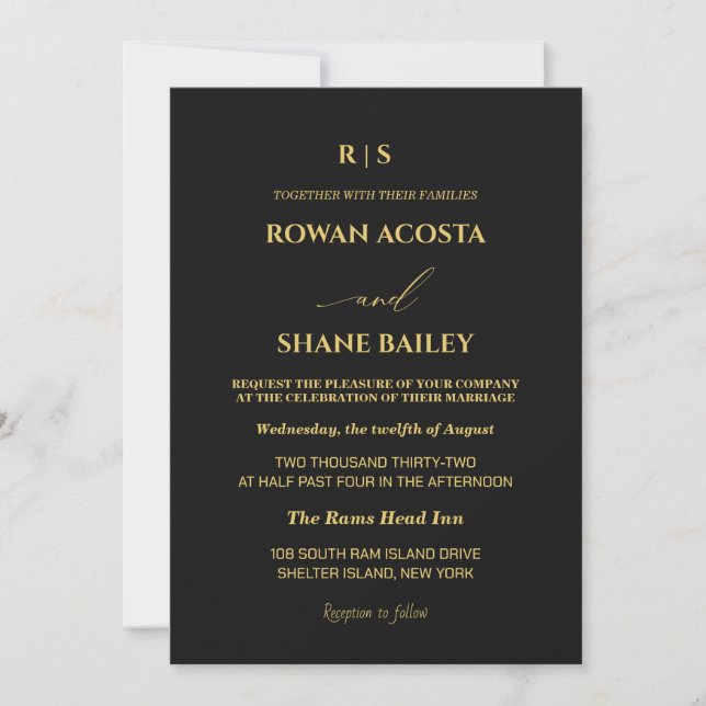 Luxury Black & Gold Wedding Invitation (Front)