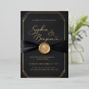 Luxury Black & Gold Wedding Invitation Card