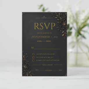 Luxury Black Gold Wedding RSVP Card 