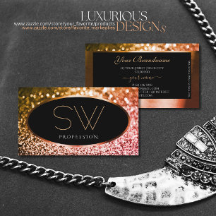 Luxury Black Golden and Rose Gold Glitter Monogram Business Card